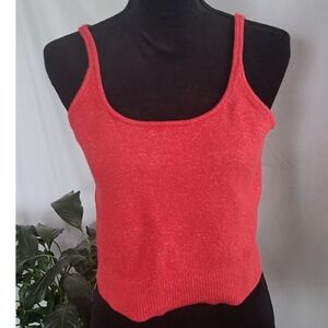 Gap Womens Medium Coral Red Knit Tank Top Scoop Neck Sleeveless Sweater Crop